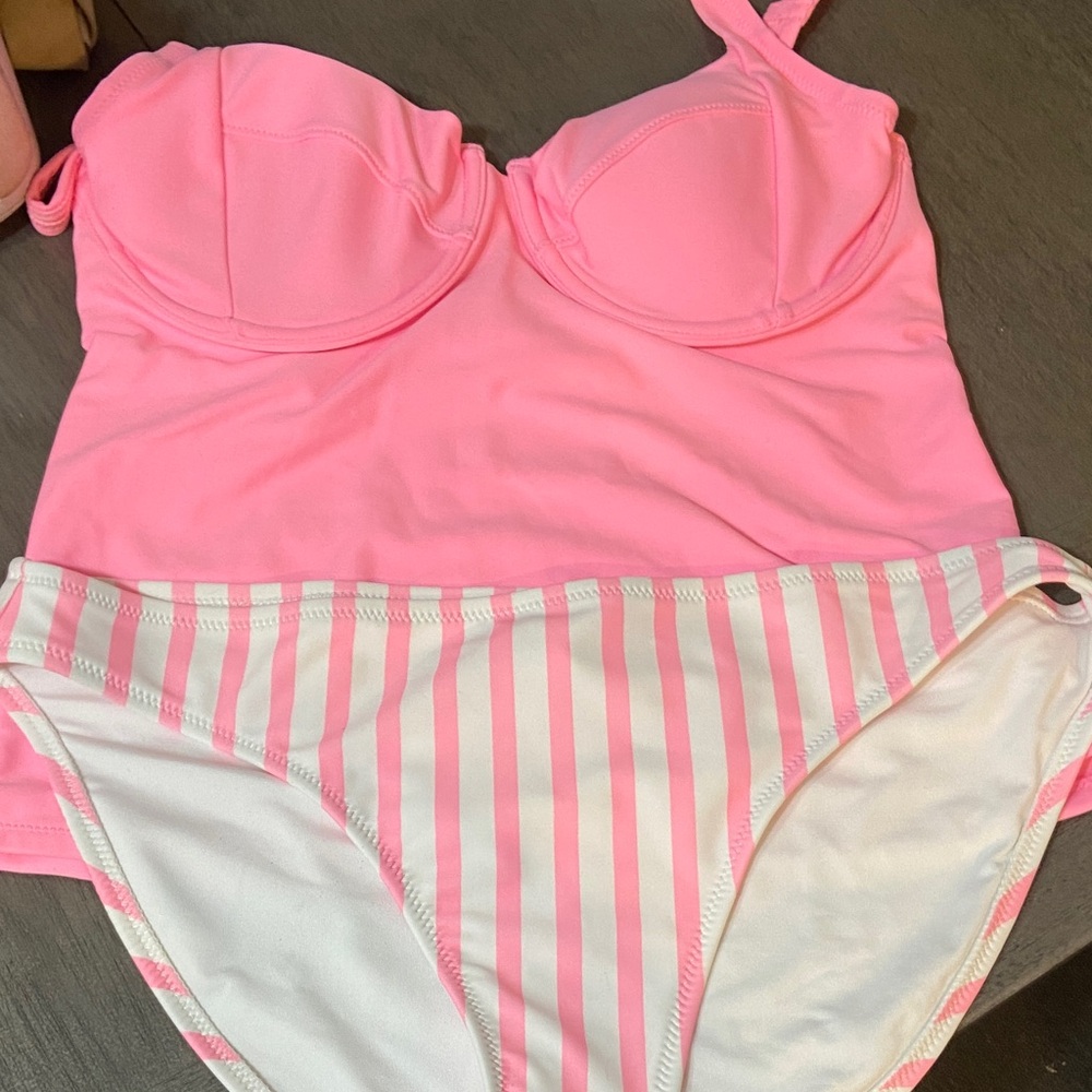 Old Navy Pink and White Striped Bikini